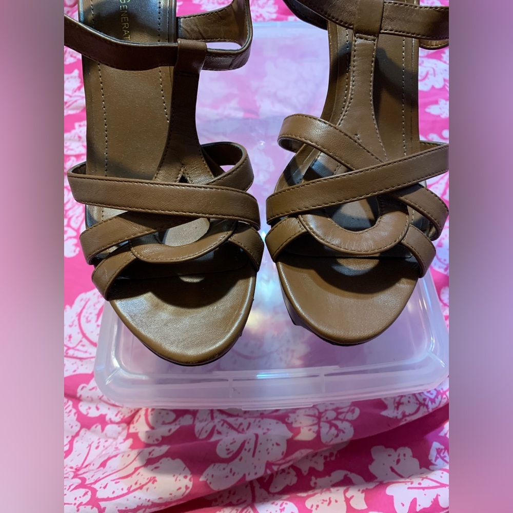 BCBGeneration leather strappy platform heels brow… - image 8